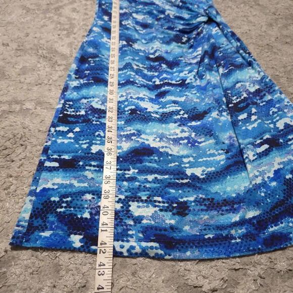 NIC+ZOE Blue Surf Spray Sleeveless Jewel Neck Sheath Dress, Faux Waist Knot, M - Picture 12 of 16